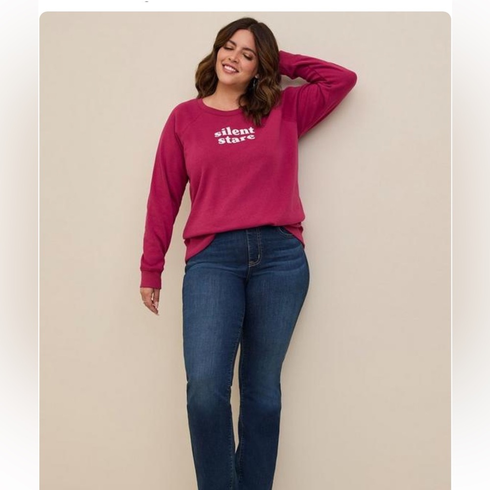 NWT Torrid silent stare cozy long sleeve fleece sweatshirt burgundy size 2x - Picture 2 of 9